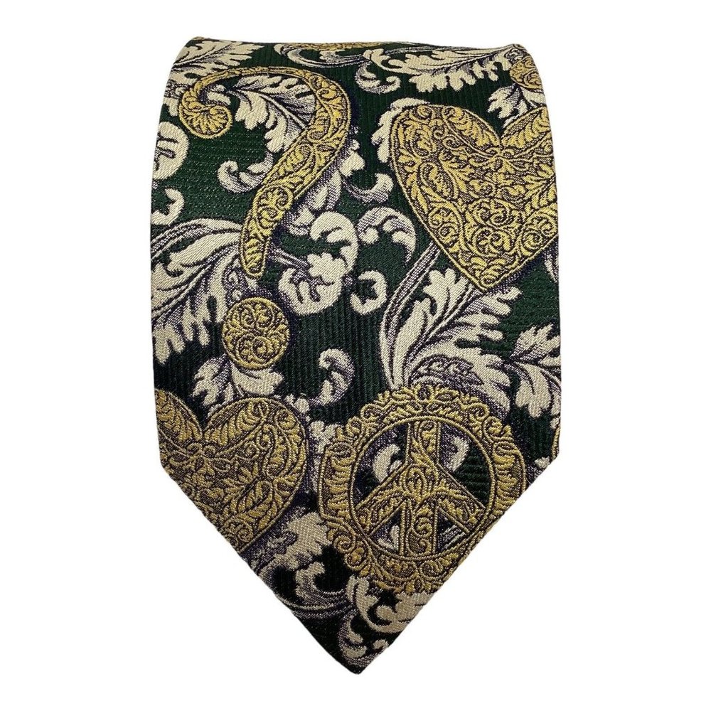 MOSCHINO Green Heart Print Silk Tie Made In Italy 58"-3.75"EX COND